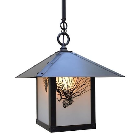 Arroyo Craftsman 12" Evergreen Stem Hung Pendant With Classic Arch Overlay, Black, Tan Glass ESH-12ATN-BK